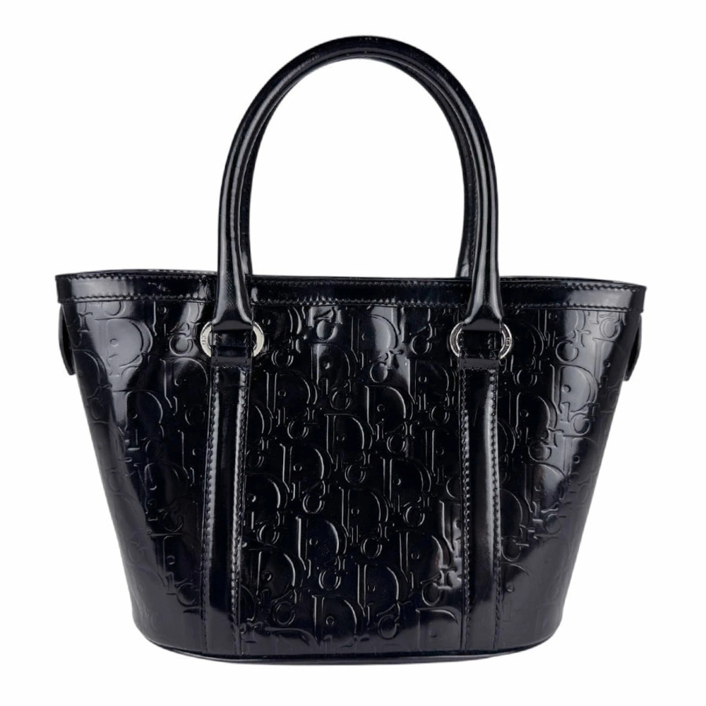 Christian Dior handbag Patent Vernis leather black silver